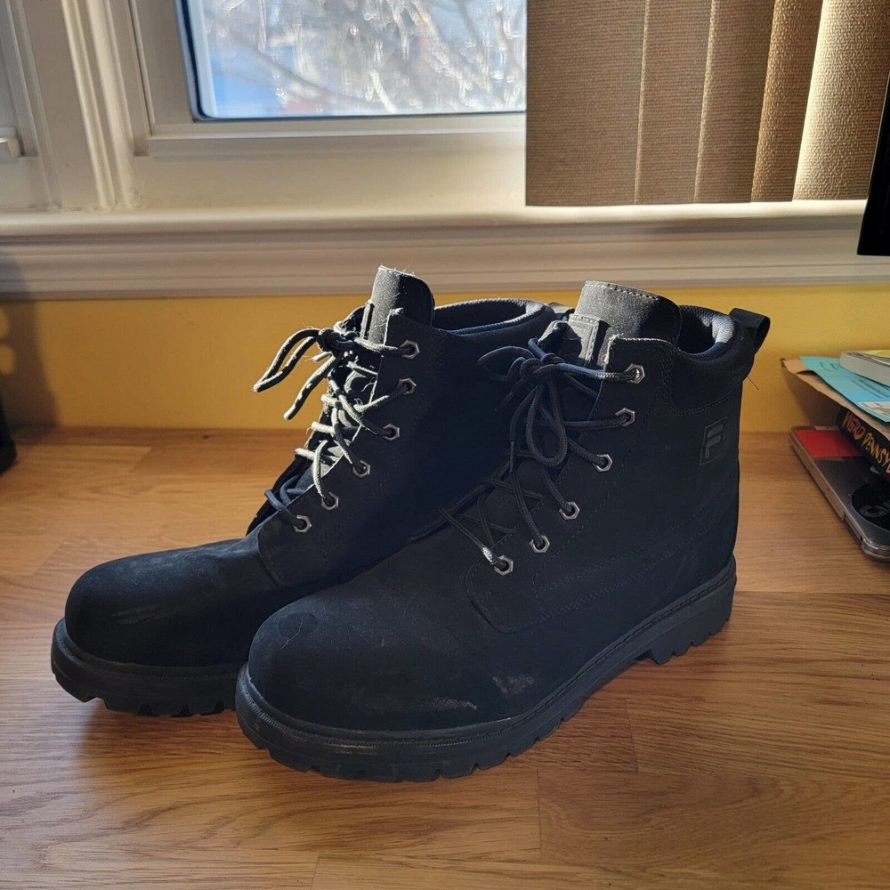 FILA Men's 12 Edgewater 1SH40063-001 Black Lace Up Casual Dress Boots